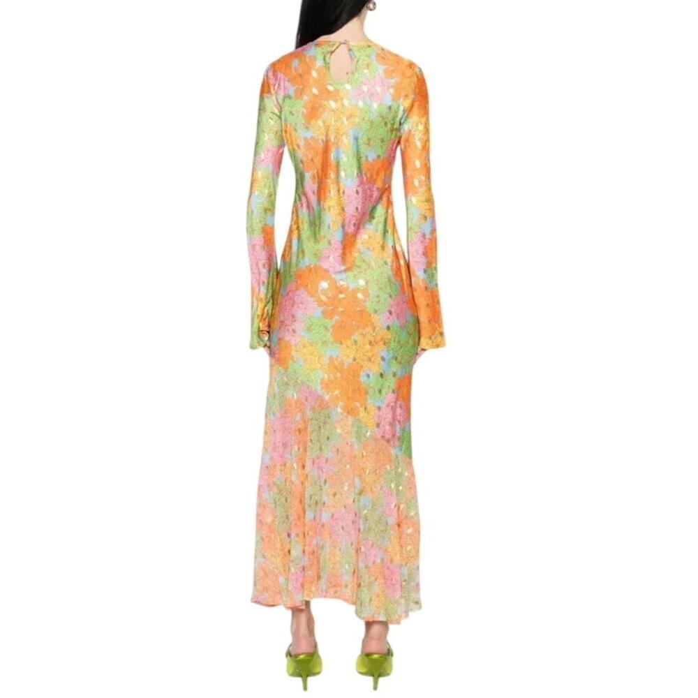 Never Full Dress Multicolor Floral Alaia Midi Long Sleeve Boho Dress 10/12 - Picture 4 of 16